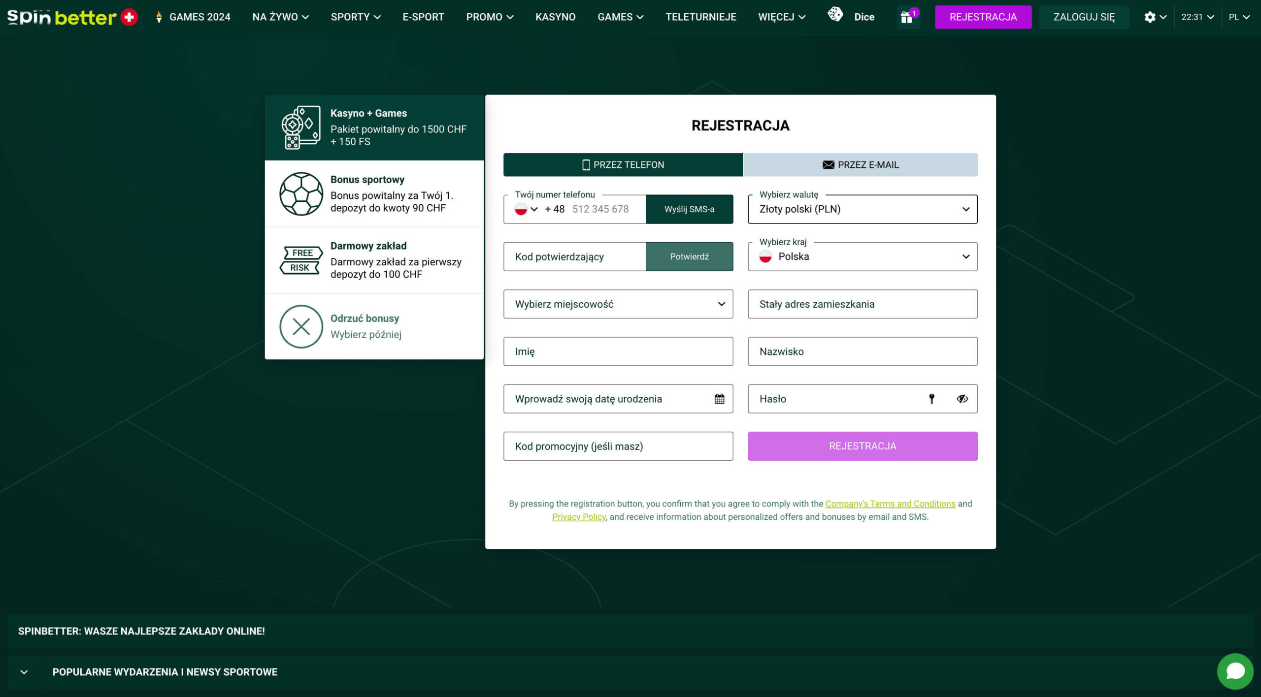 Spinbetter Casino rejestracja
