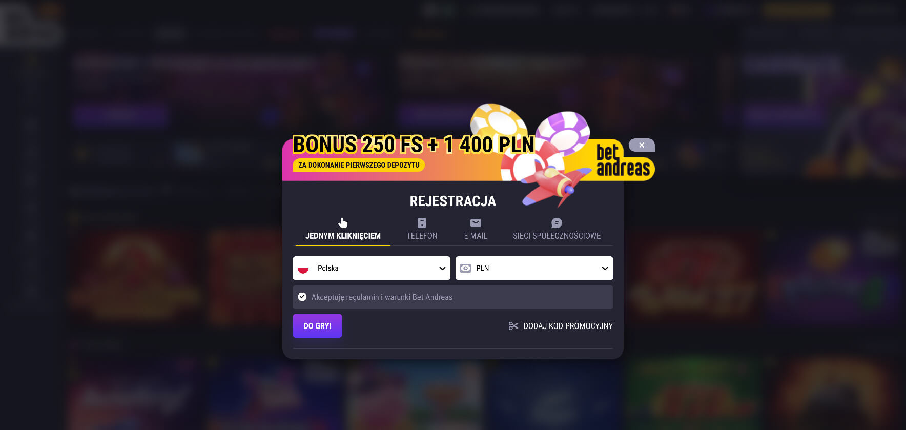 Rejestracja i tworzenie konta w Bet Andreas Casino